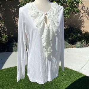 Long sleeve white tee with lace detail